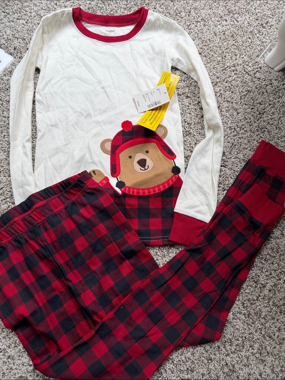 NWT Gymboree Cream & Red Buffalo Plaid Bear Pajama Set size 8